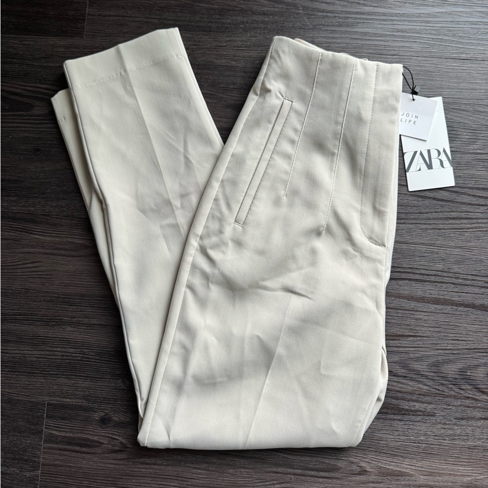 Zara Cream High-Waist Tailored Trousers